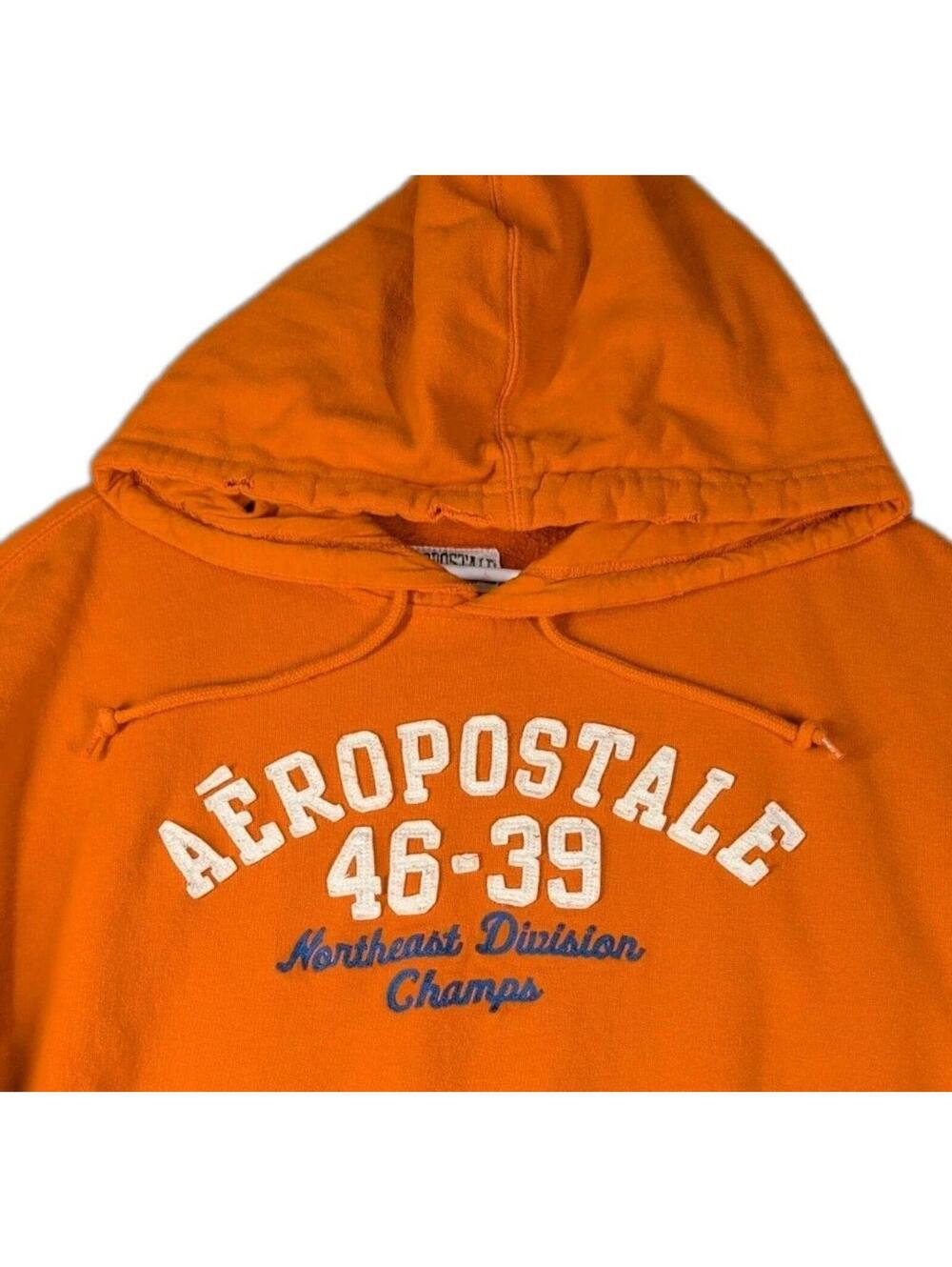 Aeropostale Mens XL Orange Pullover Hoodie Graphic Y2K Fleece Casual Streetwear